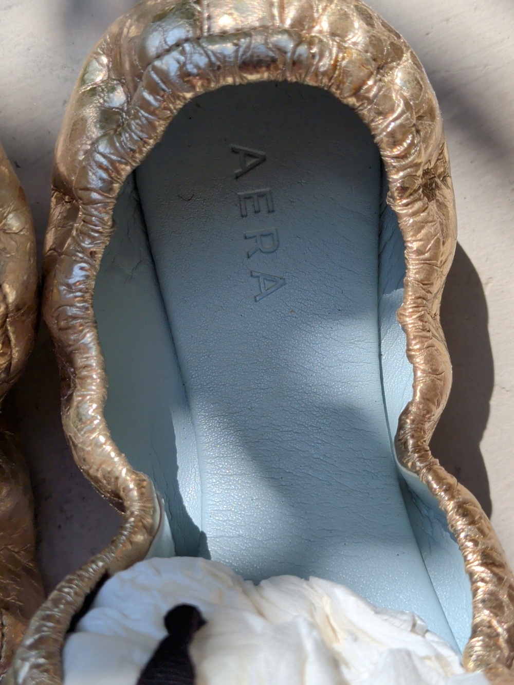 AERA Metallic Gold Ballet Flats with Black Bow - Picture 2 of 7